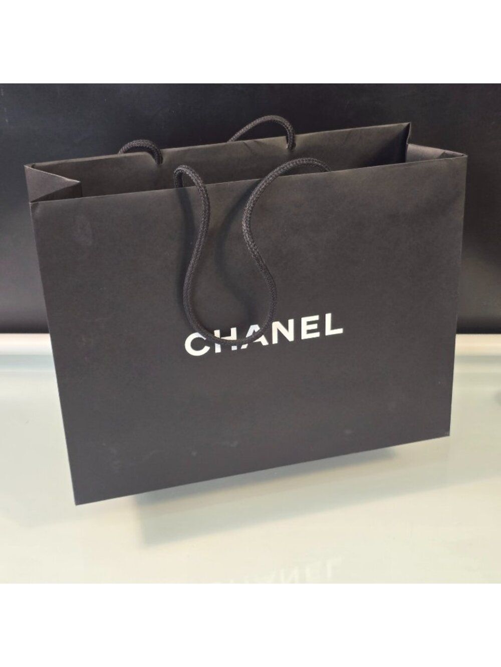 CHANEL Classic Black Paper Gift Shopping Bag Rope Handles 7" x 13" x 6"